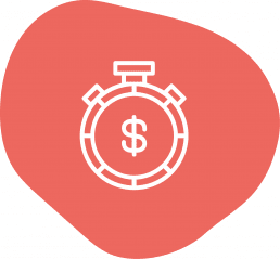 Auf einer Fläche die in einem Orangeton ist, sieht man in weiß eine Stoppuhr in der ein Dollarzeichen zu sehen ist.